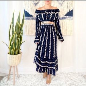 Free People Boho Skirt & Crop Top Set in Navy